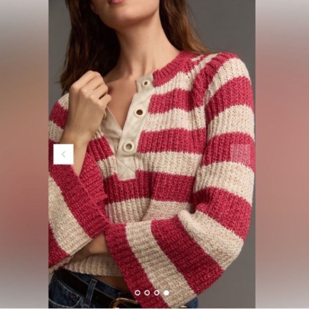 Pilcro Bell-Sleeve Henley Sweater Stripe By Anthropologie